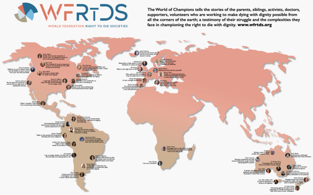 Weltkarte der World Federation Right to Die Societies